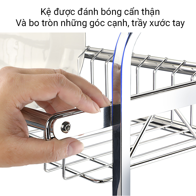 Kệ Để Chén Bát Đĩa INOX 304 kèm khay ráo nước cao cấp VANDO, giá úp bát khô ráo trên bàn bếp