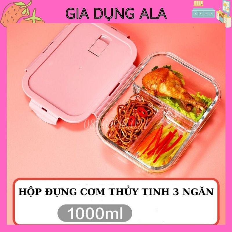 Hộp Đựng Cơm Văn Phòng Thủy Tinh 3 Ngăn Chịu Nhiệt Đựng Thức Ăn Cơm Trưa Chia Ngăn Bảo Quản Thực Phẩm