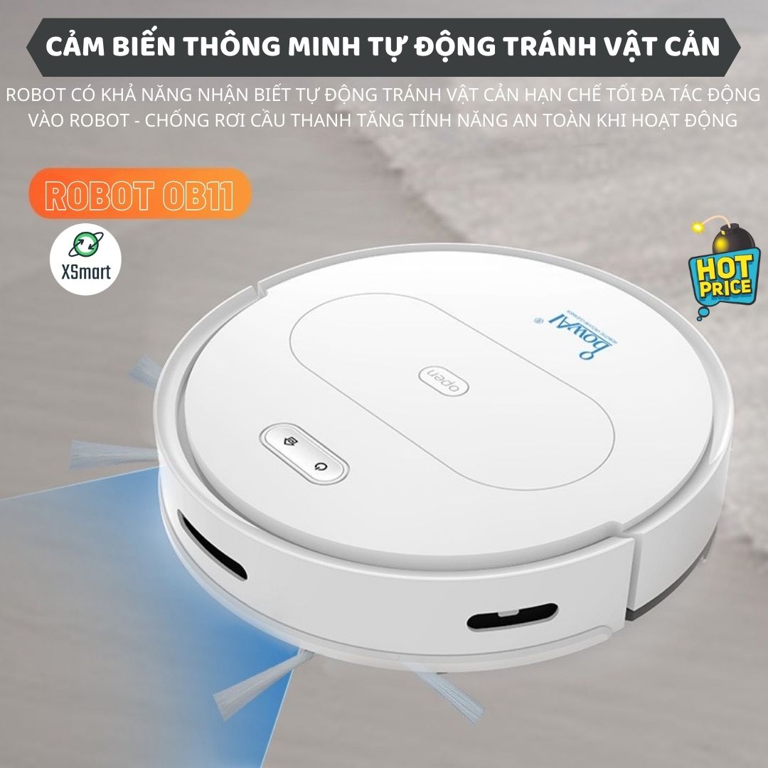 ROBOT Hút Bụi Lau Nhà Tự Động Siêu Thông Minh XSmart Bowai OB11 Premium Có App Điều Khiển, Auto Sạc Pin Làm Sạch Bụi Bẩn Lông Tóc