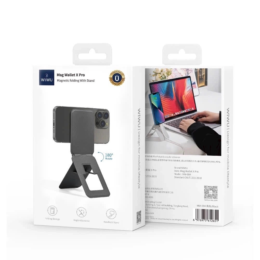 Folding giá đỡ từ tính cầm tay gấp gọn kiêm selfie Wiwu Mag Wallet xPro cho điện thoại iPhone 15 14 13 12 11 S22 S23 S24 z fold - Da PU cao cấp, đa năng, tăng kèm vòng từ tính - Hàng nhập khẩu