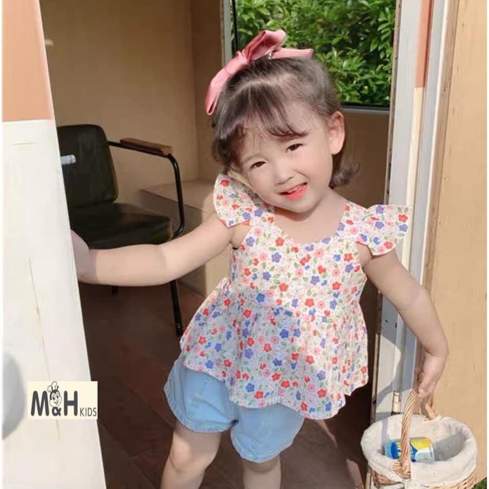 SÉT ÁO KIỂU + QUẦN BÒ+ NƠ BUỘC TÓC BÉ GÁI