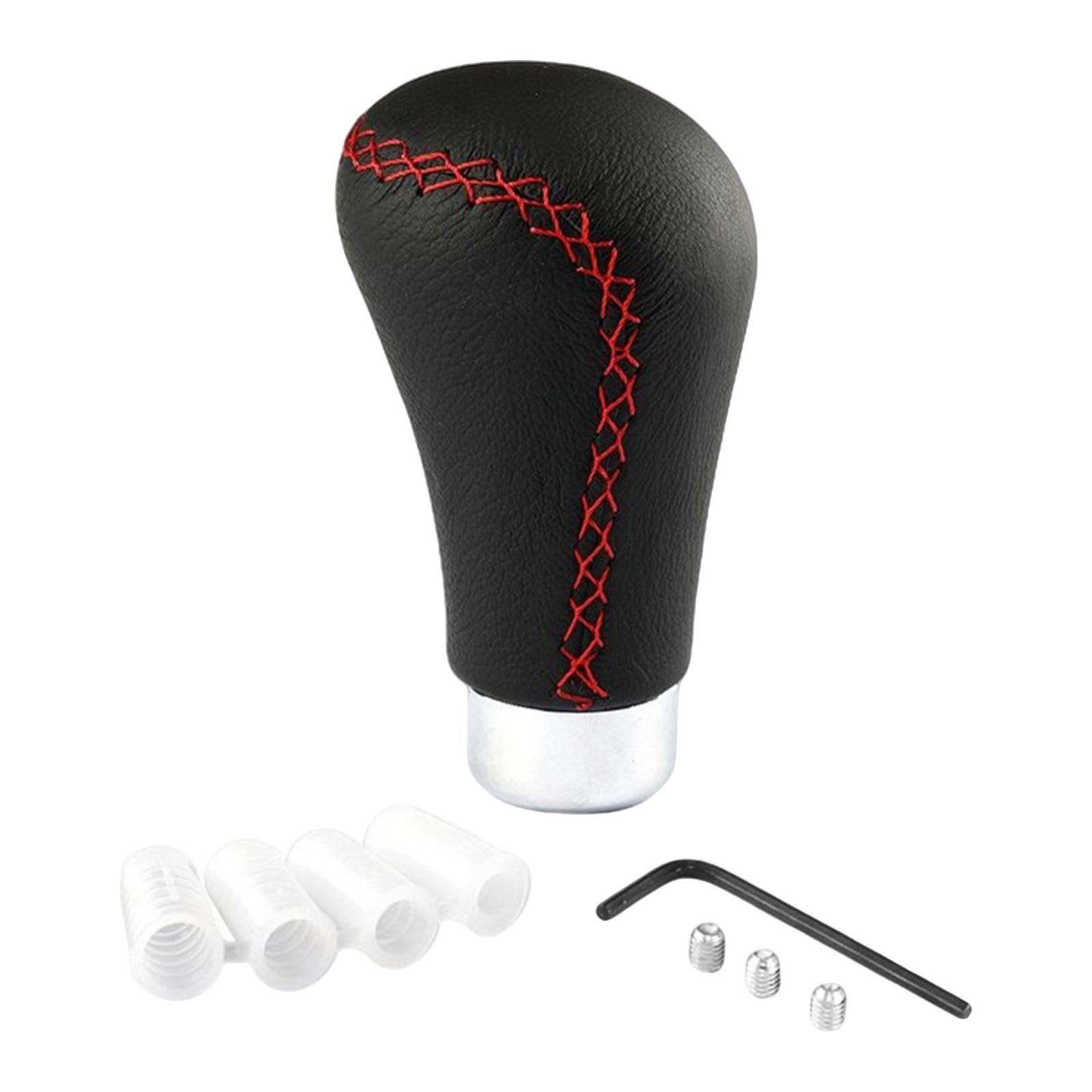 Gear Shift Knob Aluminum Alloy PU Leather Modification Red Stitch
