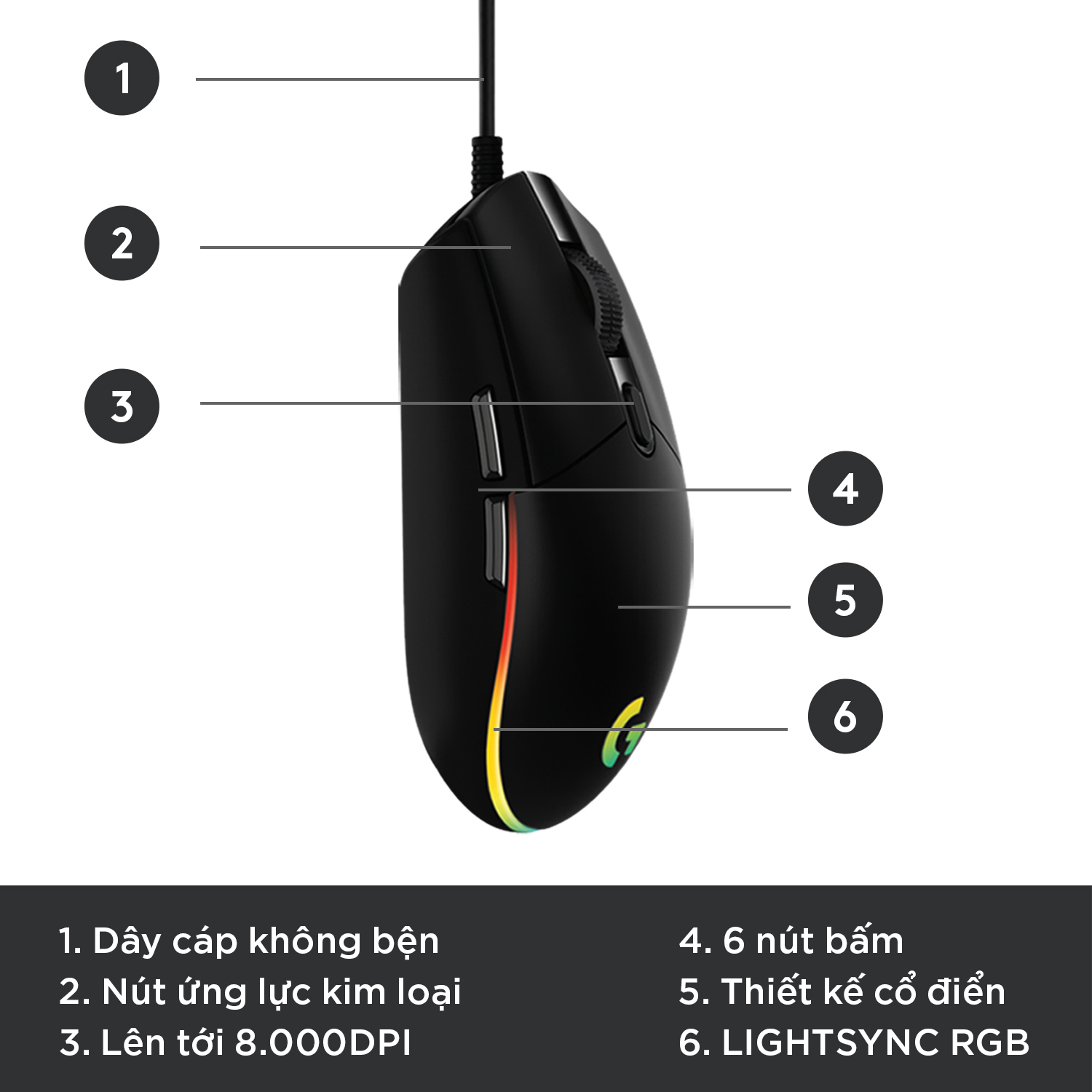 Chuột game có dây Logitech G102 Lightsync - Tùy chỉnh RGB, 6 nút lập trình, nhẹ, 8000 DPI, PC/Mac - Hàng Ch��nh Hãng