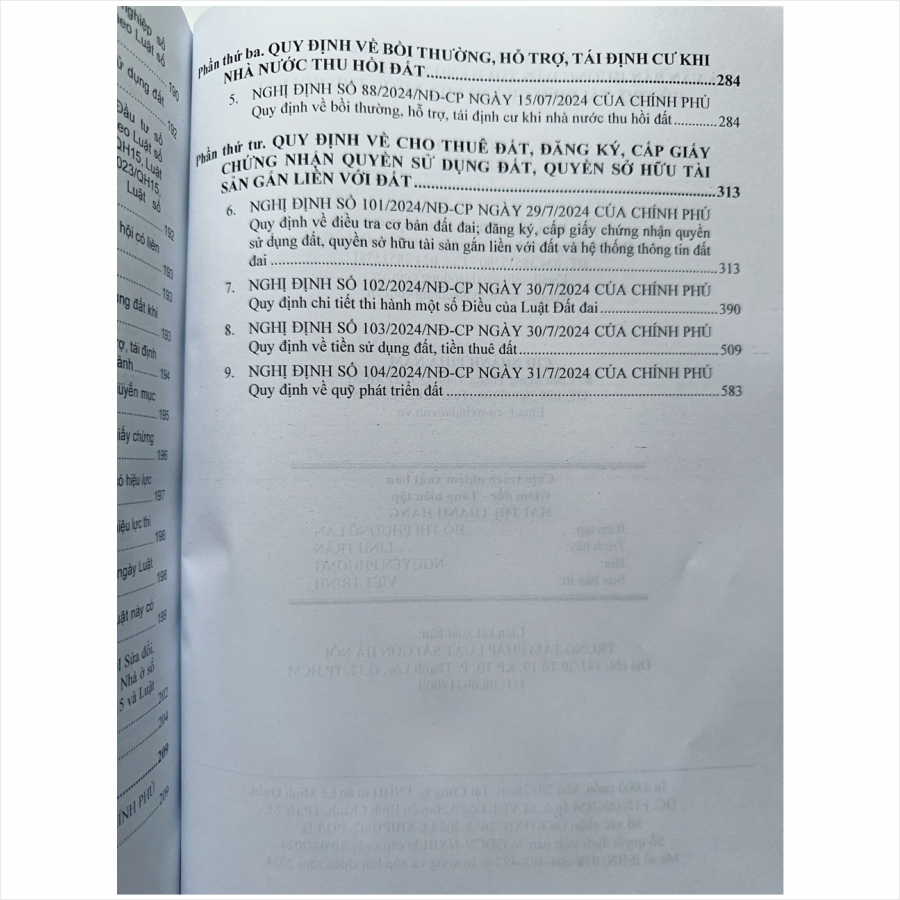 Sách Luật Đất Đai (sửa đổi, bổ sung 2024) – Và Các Văn Bản Hướng Dẫn Thi Hành Về Giá Đất, Bồi Thường, Hỗ Trợ, Tái Định Cư Khi Nhà Nước Thu Hồi Đất (V2427D)