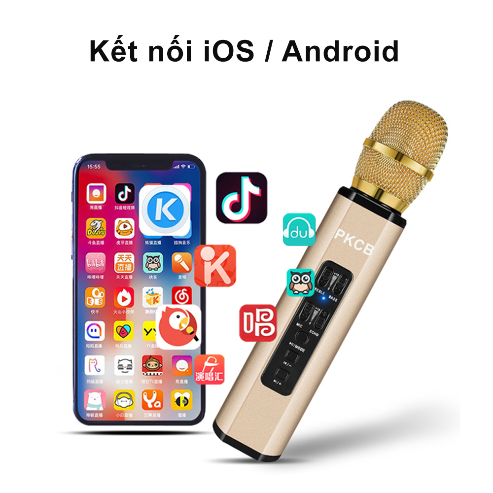 Micro Karaoke Bluetooth không dây đa chức năng Đôi loa kép Mic hát Karaoke di động thông minh cho điện thoại di động - Hàng Chính Hãng PKCB