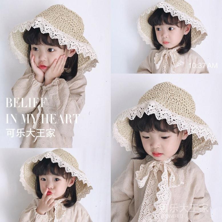 Mũ đan trơn màu chống nắng cho bé