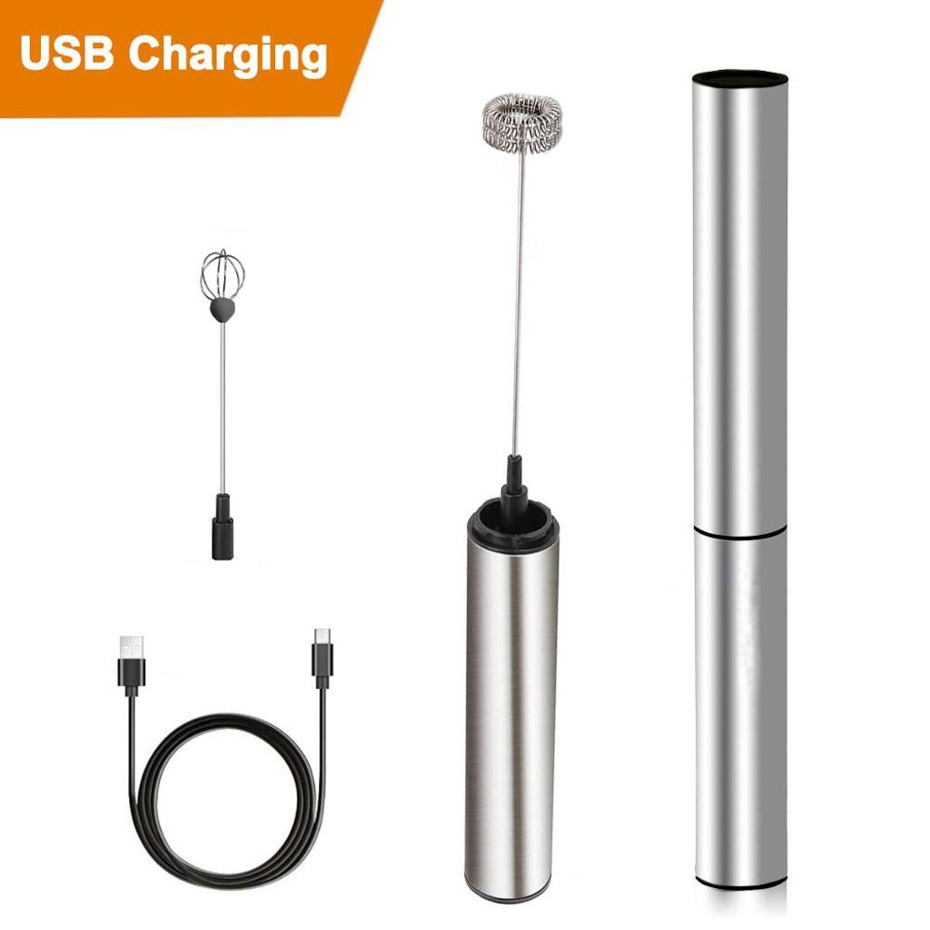 Usb Có Thể Sạc Đôi Mùa Xuân Đánh Đầu Điện Bọt Sữa Inox Cầm Tay Sữa Sữa Rửa Mặt Foamer Uống Phối Hai Tốc Độ # Dg4