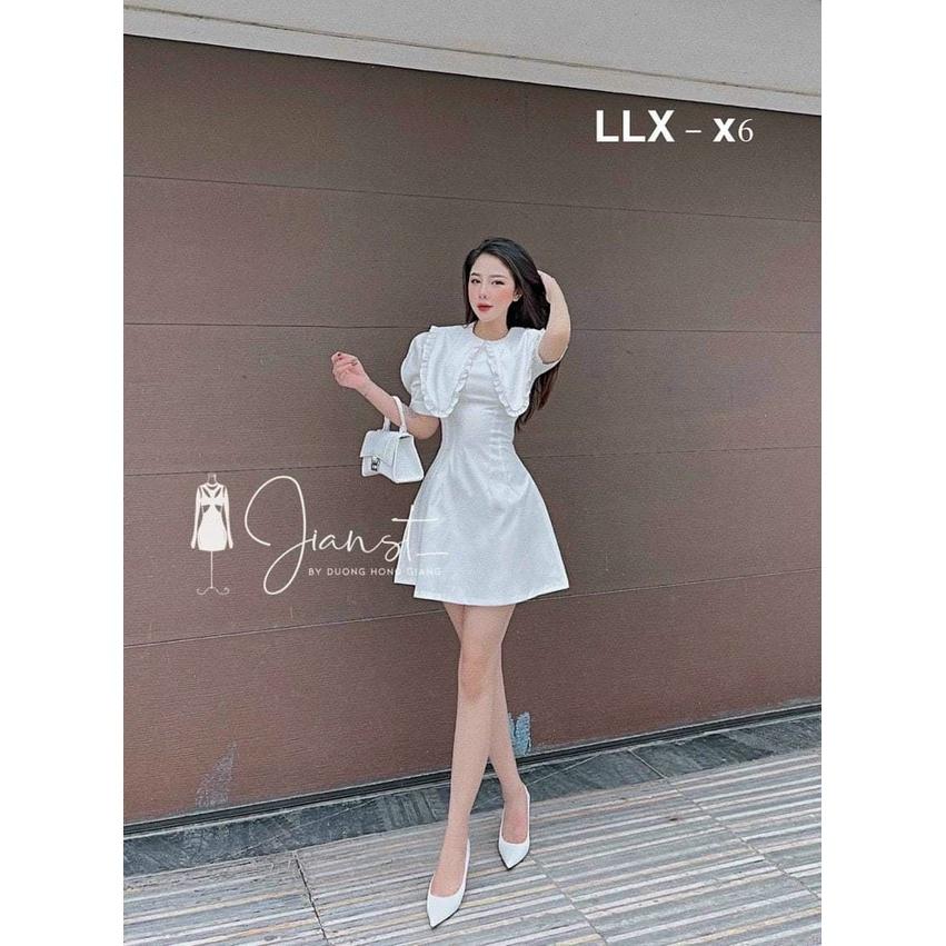 Đầm váy cổ tròn bèo lá xếp ly màu trắng tinh khôi, thời trang nữ dạo phố, dự tiệc