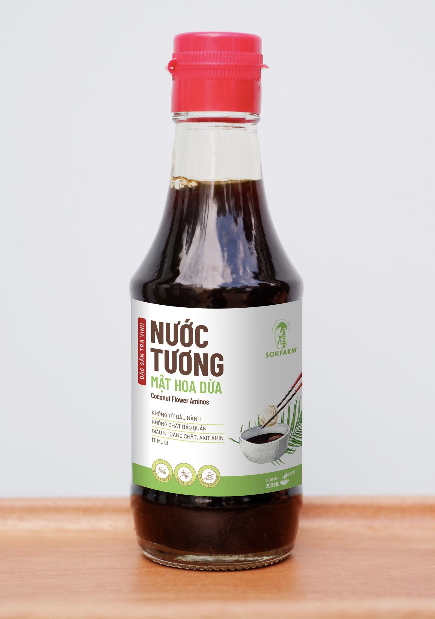 Nước tương Mật hoa dừa Sokfarm, ít muối, không từ đậu nành