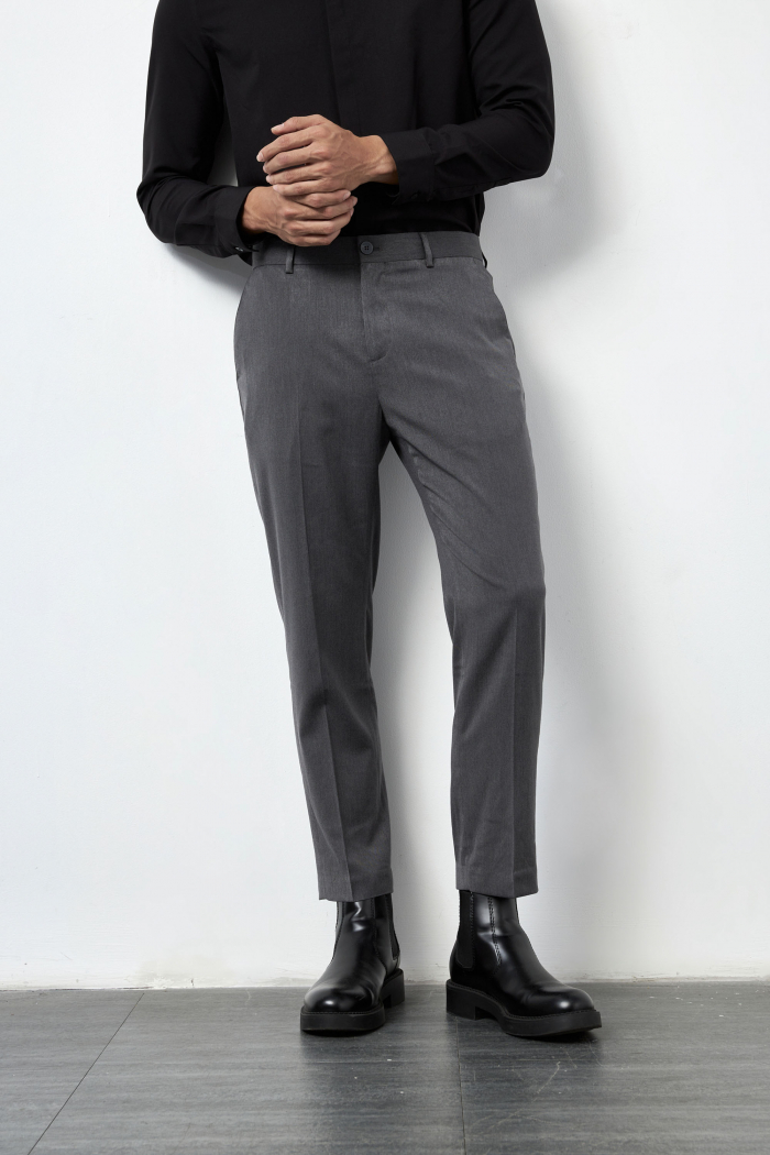 Quần Vải Nam ROUTINE Form Slim Crop vải mềm màu xám - 10F21PFO002CR1 | LASTORE MENSWEAR