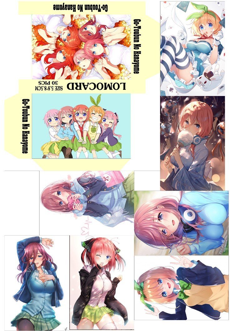 Ảnh thẻ card 23 tấm in hình Gotoubun no Hanayome ép lụa khác nhau/ ảnh card Nhà có 5 nàng dâu