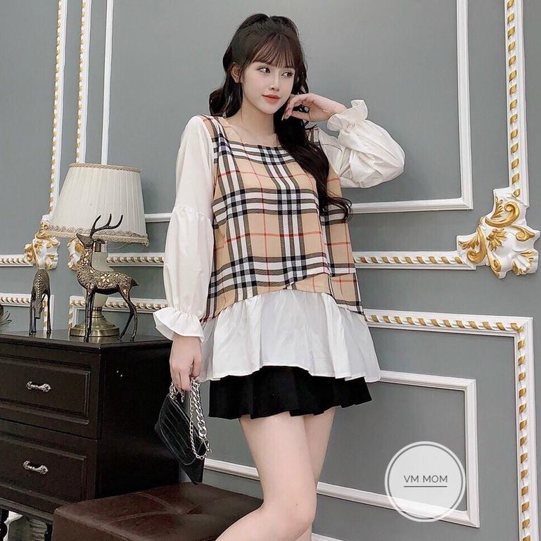 Áo bầu kẻ XUÂN HÈ dáng babydoll trẻ trung, có nơ bụng, chất cotton cho mẹ bầu đi làm đi chơi freesize 45-65kg