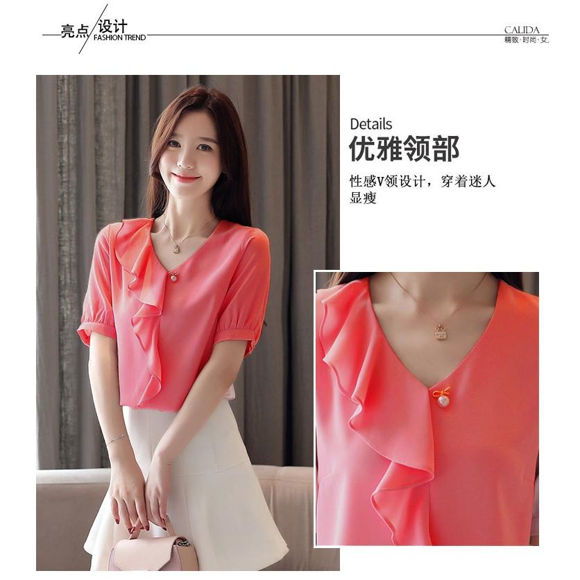 Áo Kiểu Bèo Cổ Tim Tay Ngắn Phong Cách - AP0064