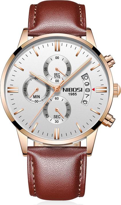 Đồng hồ thời trang công sở nam NIBOSI chính hãng NI2309.24 (Phụ kiện thời trang)  fullbox, chống nước cao cấp - Chạy full 6 kim, mặt kính Mineral, dây da cao cấp