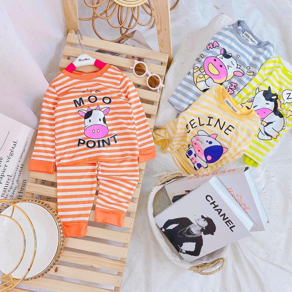 Bộ Dài Tay Cho Bé Bộ Sọc Hình Bò Sữa Chất thun visco cao cấp form siêu đẹp bé mặc ngủ thoải mái
