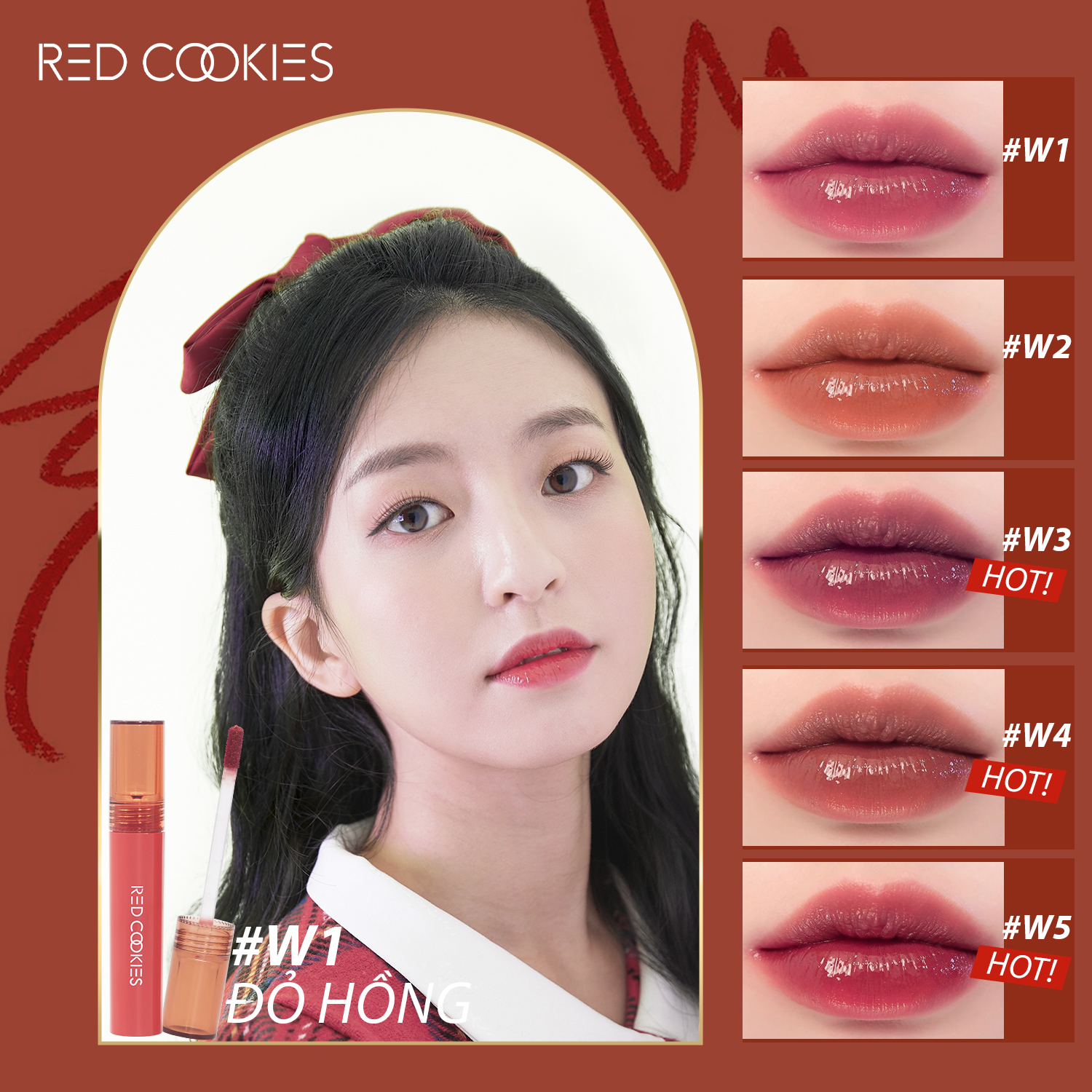 Son Bóng Red Cookies Glow Water Wrap Tint Hàn Quốc - Màu W1 - Đỏ Dâu