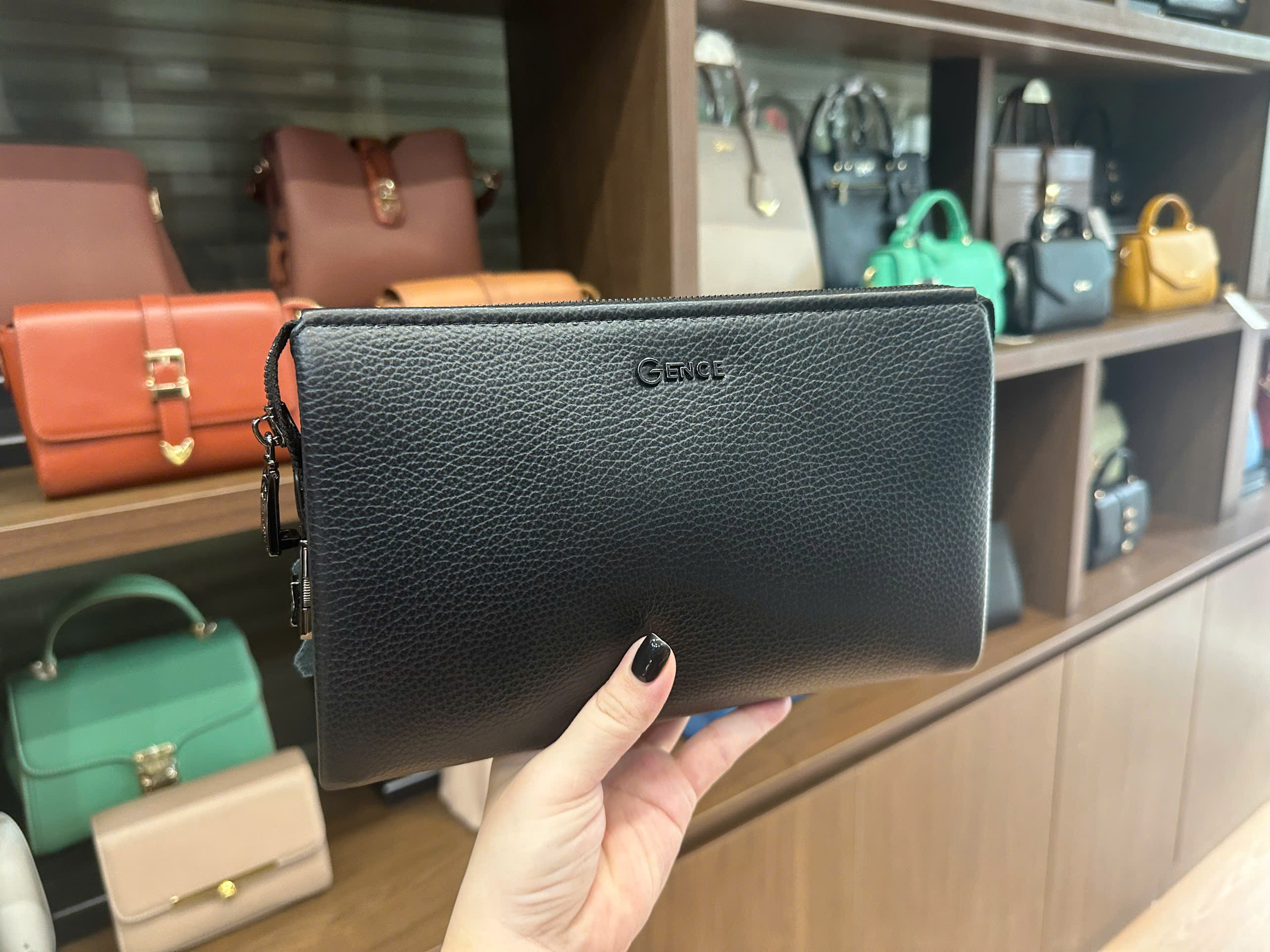 Ví Cầm Tay Clutch Nam Chính Hãng GENCE RB06 Da Bò Khóa Vân Tay Cao Cấp Màu Đen