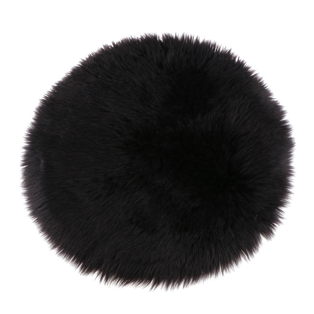 2X Seat Cushion Faux Fur Mat Artificial Pad Sofa Chair Stool Car Black 40cm