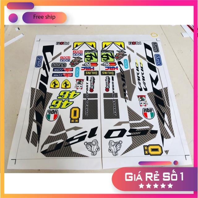 Tem rời dành cho xe Vario 150 xám đen in decal trong
