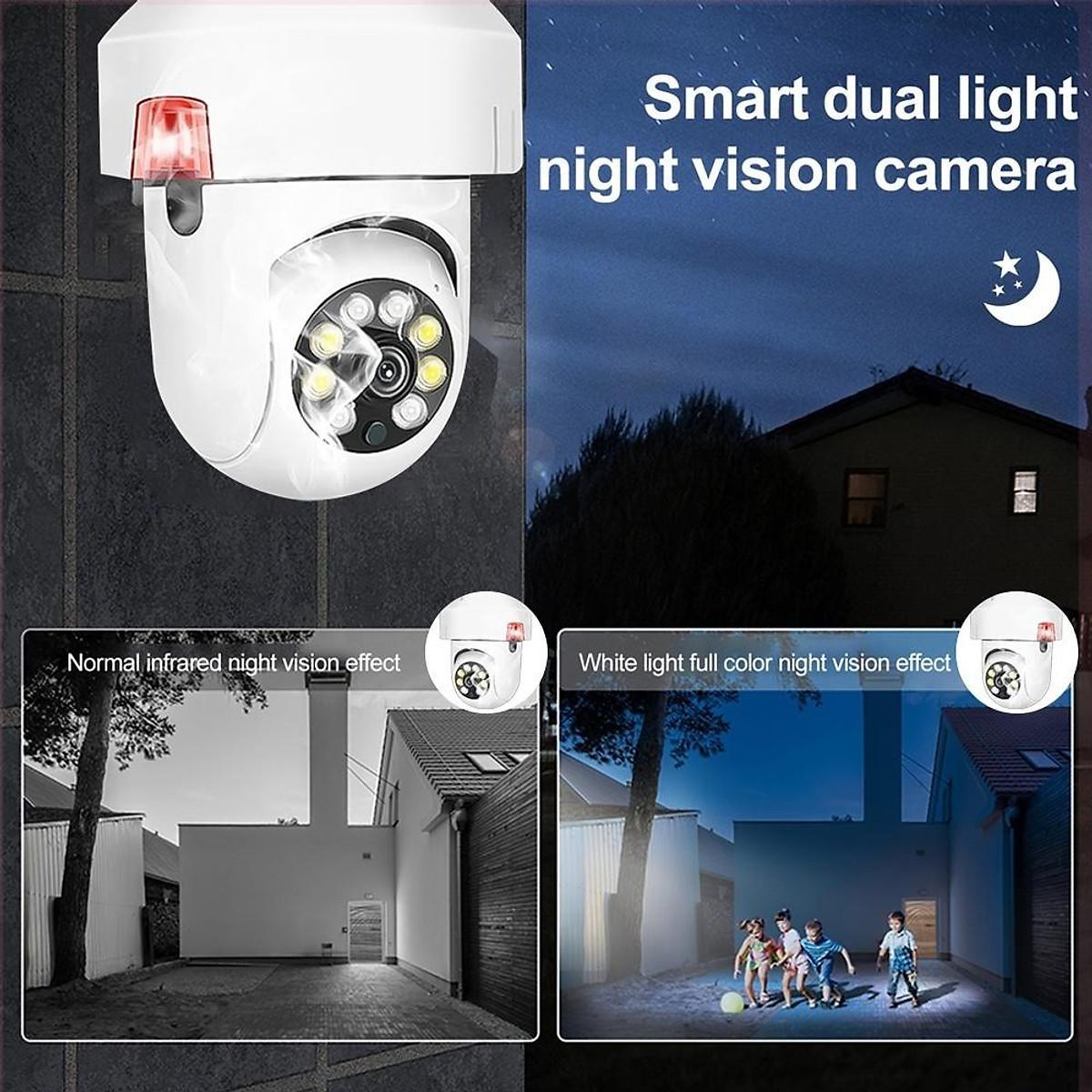 Camera Không Dây Báo Khói Báo Cháy Đàm Thoại 2 Chiều Hình Bóng Đèn,1080P, Phát Hiện Báo Động Chuyển Động, Xoay 360 Độ.