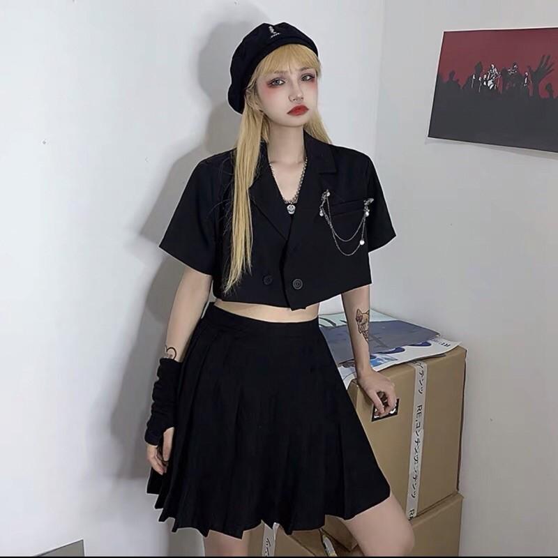 ÁO VEST CROPTOP 2 LỚP TAY NGẮN CỰC TRENDING