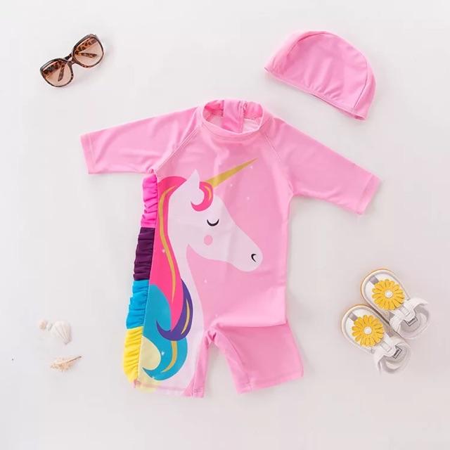 Set đồ bơi Hình pony hồng kèm mũ