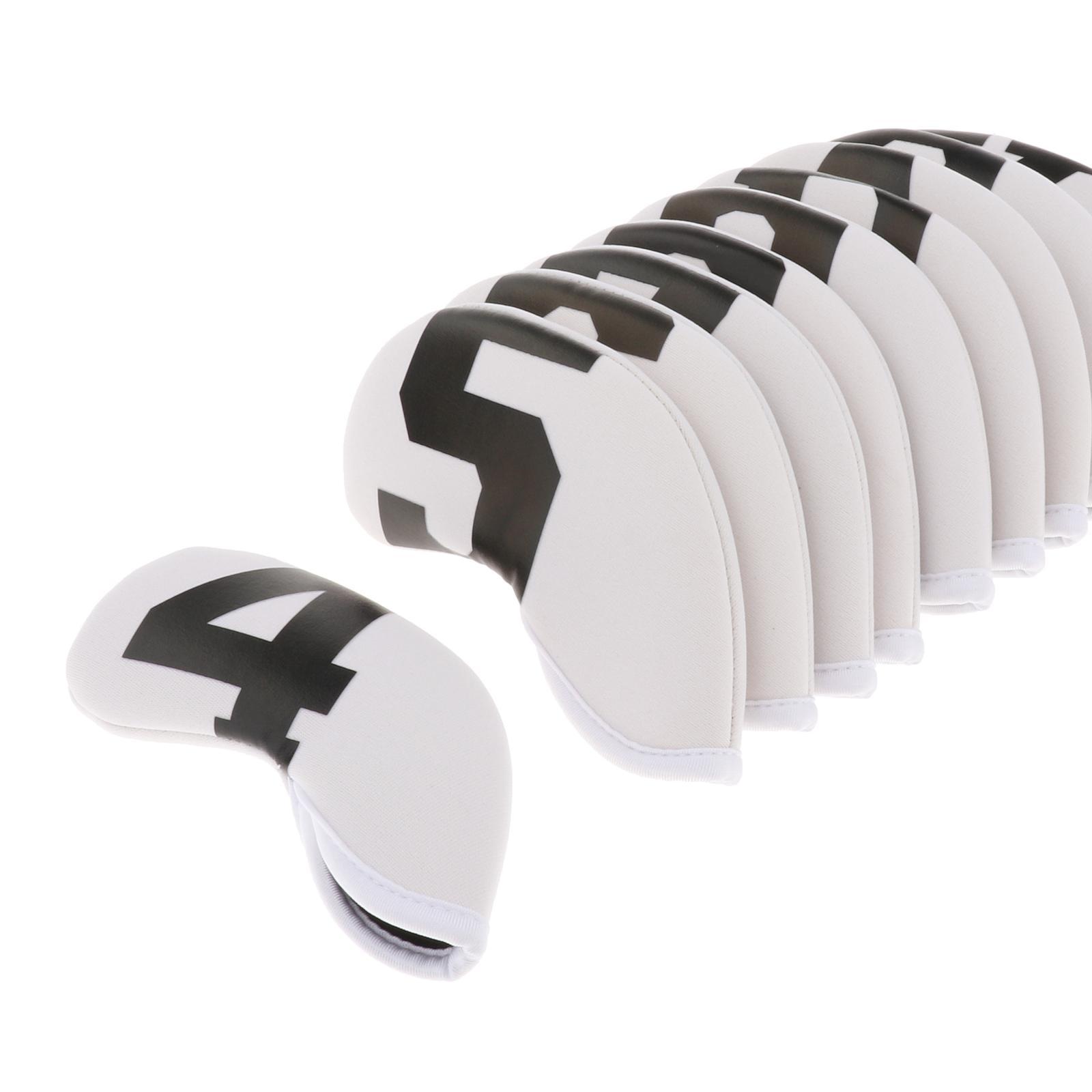 10Pcs Golf Iron Headcover Waterproof Head Cover Golfer Protection 4-9,A~X White