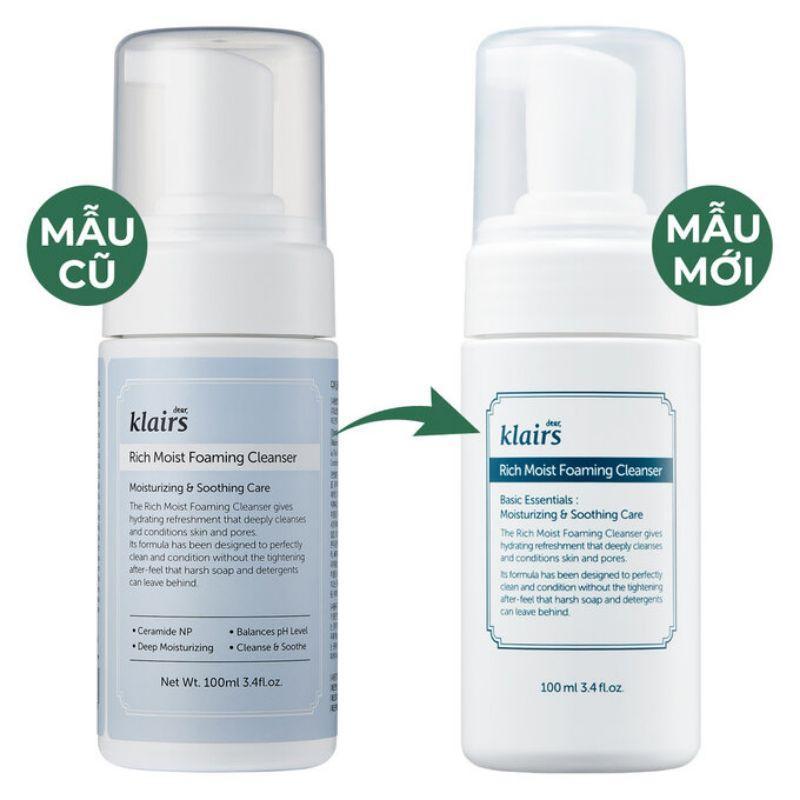 Sữa rửa mặt dạng bọt Klairs Rich Moist Foaming Cleanser 100ml - dưỡng ẩm, làm mềm da