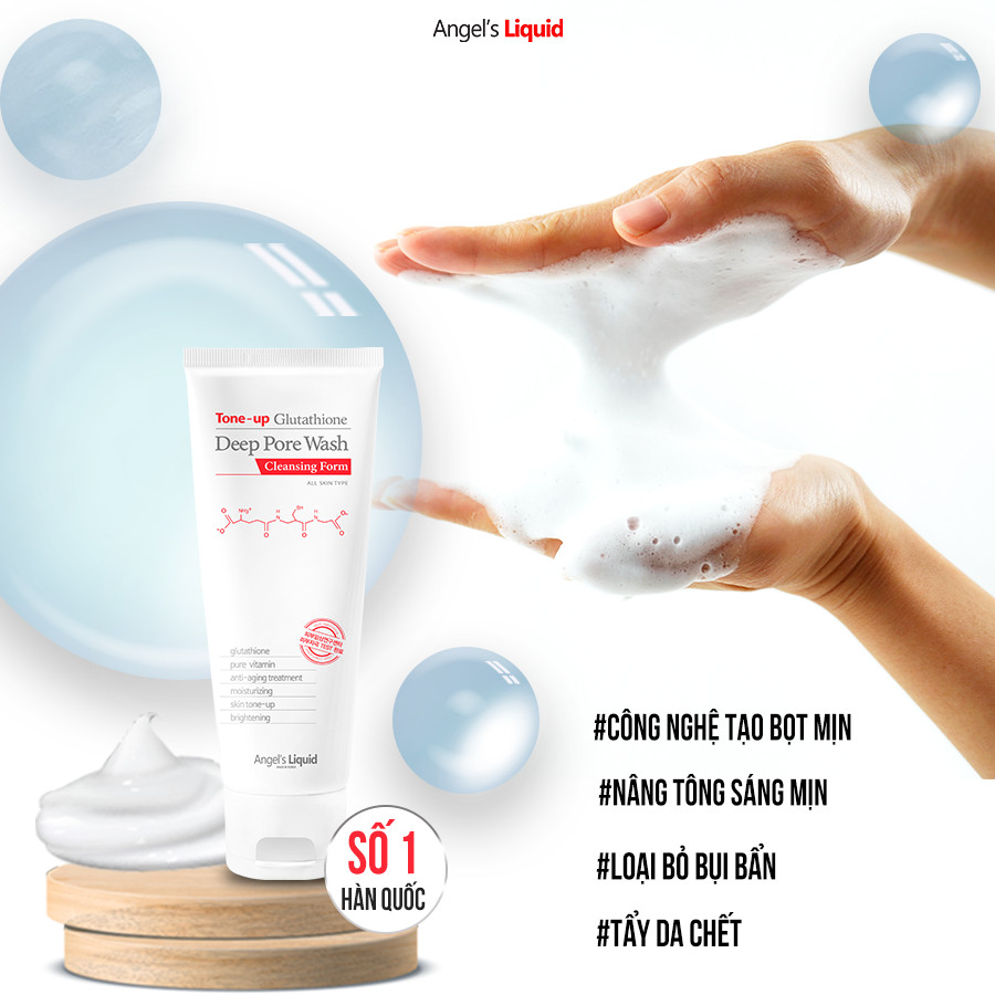 Sữa Rửa Mặt Angel's Liquid Tone Up Glutathione Deep Pore Wash Cleansing Foam 120g