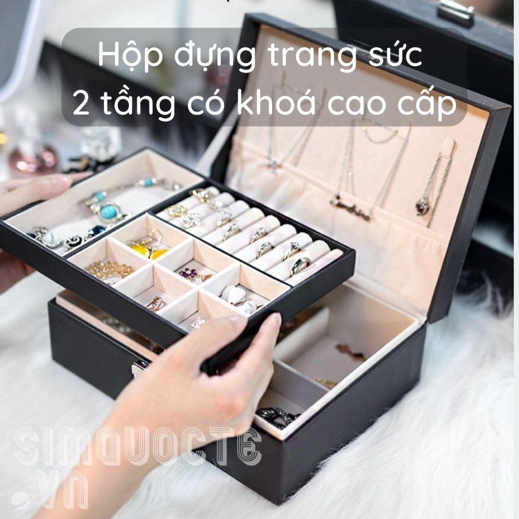 Hộp đựng trang sức hai tầng bọc da có khoá