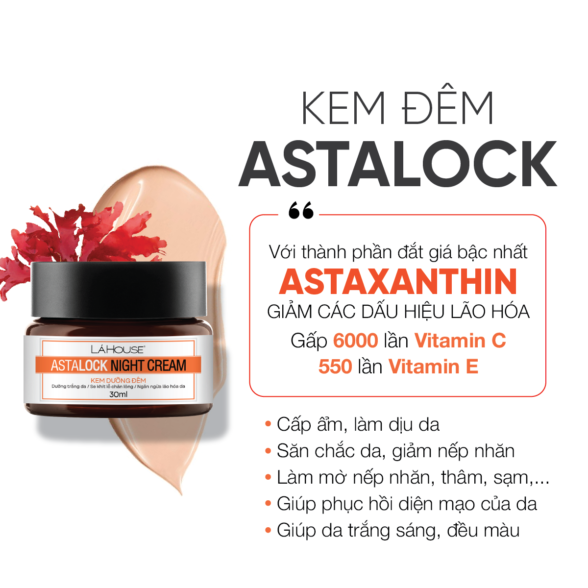 Kem dưỡng đêm,dưỡng ẩm,dưỡng trắng da LÁ HOUSE Astalock Night Cream 10ml30ml – 30ml
