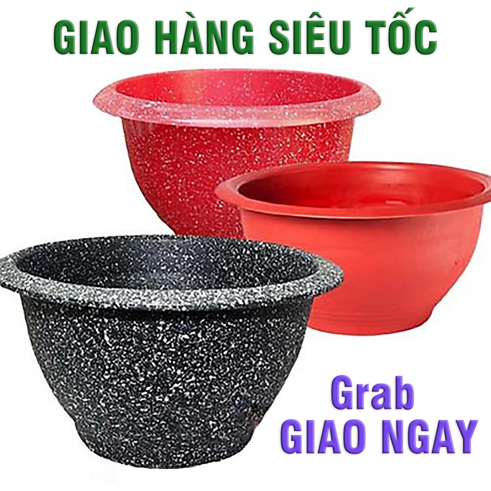 Chậu nhựa trồng cây loại giả đá có 2 màu đen đỏ , dày dặn cứng cáp phù hợp trồng nhiều loại cây