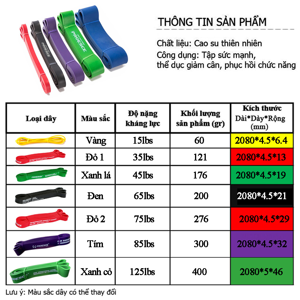 DÂY KHÁNG LỰC TẬP GYM POWERBAND CHÍNH HÃNG PROESCE HỖ TRỢ TẬP GYM, LÊN XÀ