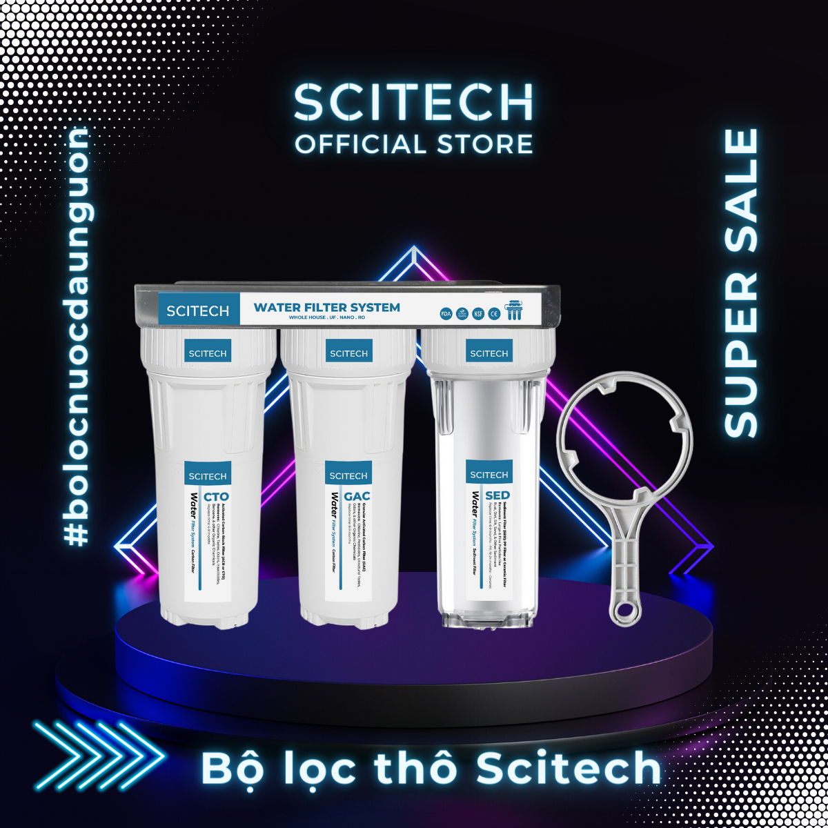 Bộ lọc nước sinh hoạt, bộ ba lọc thô 10 inch Scitech - Hàng chính hãng