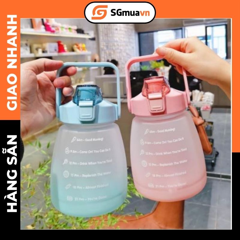 Bình nước thể thao 1.4L màu cầu vồng, dễ thương có thể dán sticker