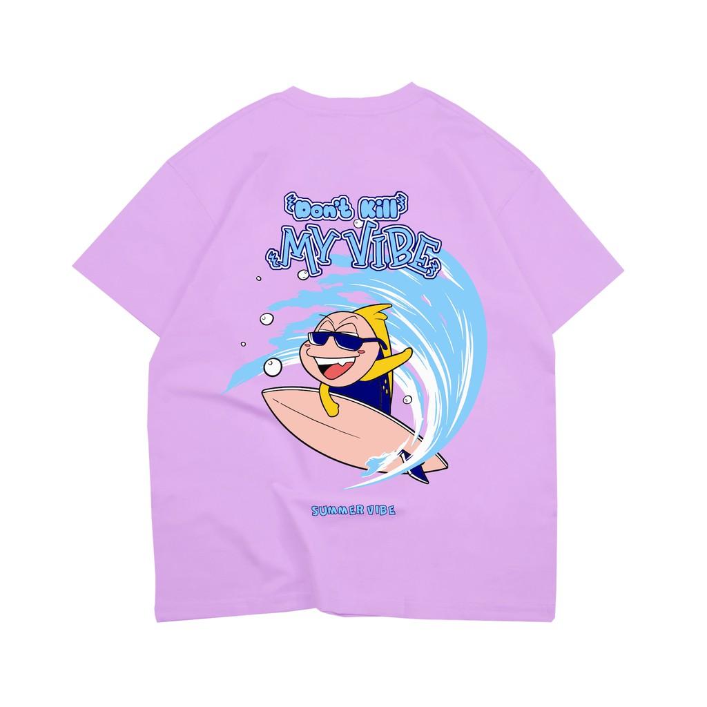 Áo thun nữ cotton màu tím form rộng in hình | DKMV Violet Surfing Tee