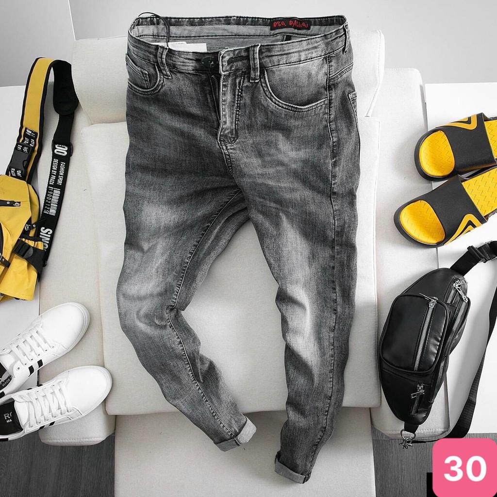 Quần jean nam không rách gối màu xám nhạt trơn chất bò cao cấp co dãn 4 chiều rin form dáng skinny Hado708 mẫu mới