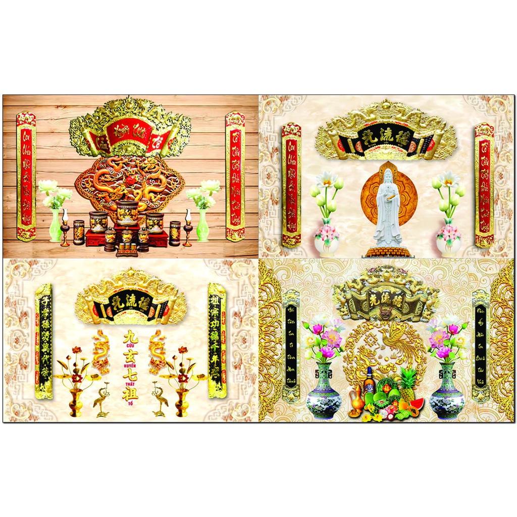 Hình mâm ngũ quả, liễng thờ, trang trí phía sau bàn thờ, rồng phụng đèn thờ câu đối trang trí dán sau bàn thờ gia tiên