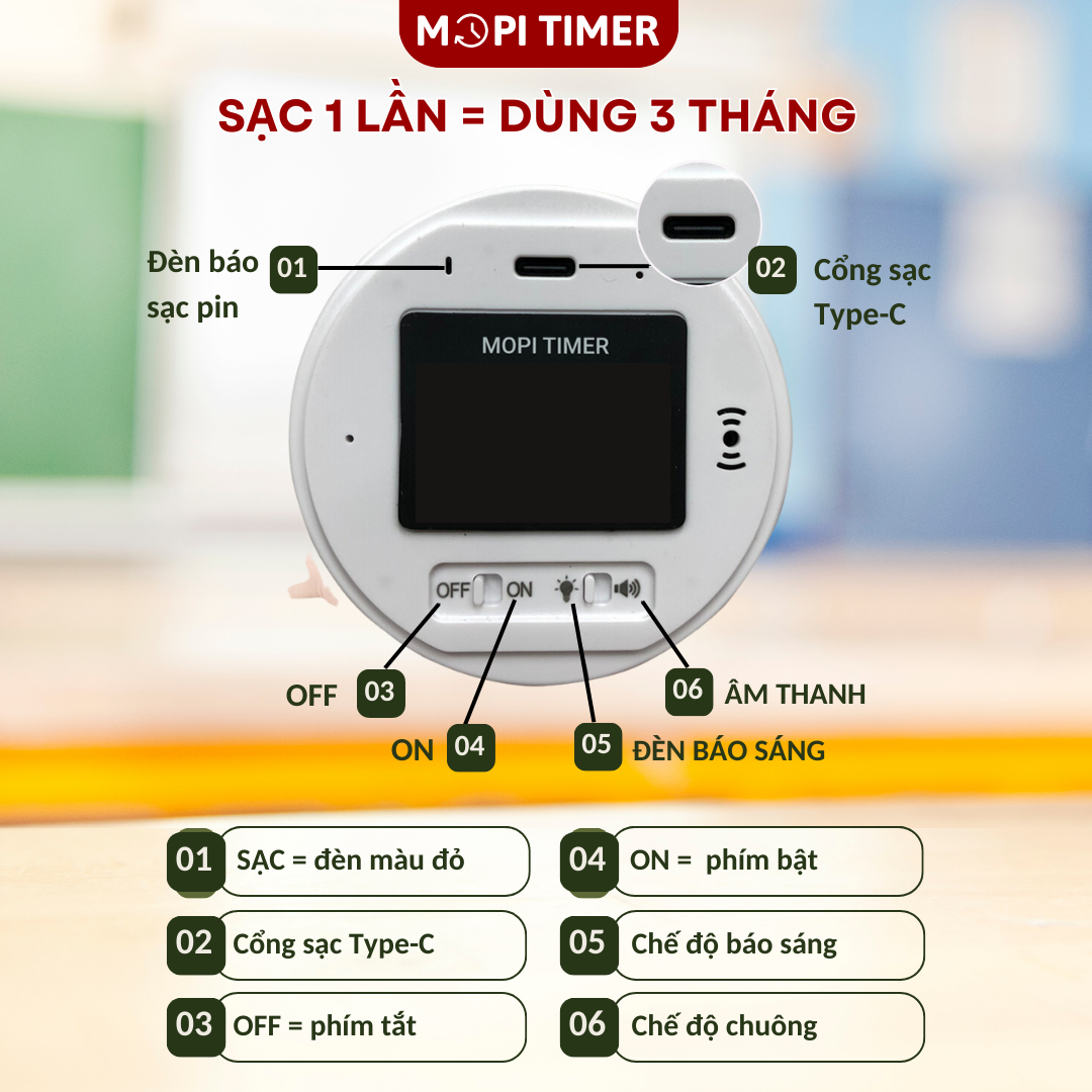 Đồng hồ Pomodoro học bài tập trung, Mopi timer MP038 quản lý thời gian trẻ em, đồng hồ hẹn giờ mini đa năng