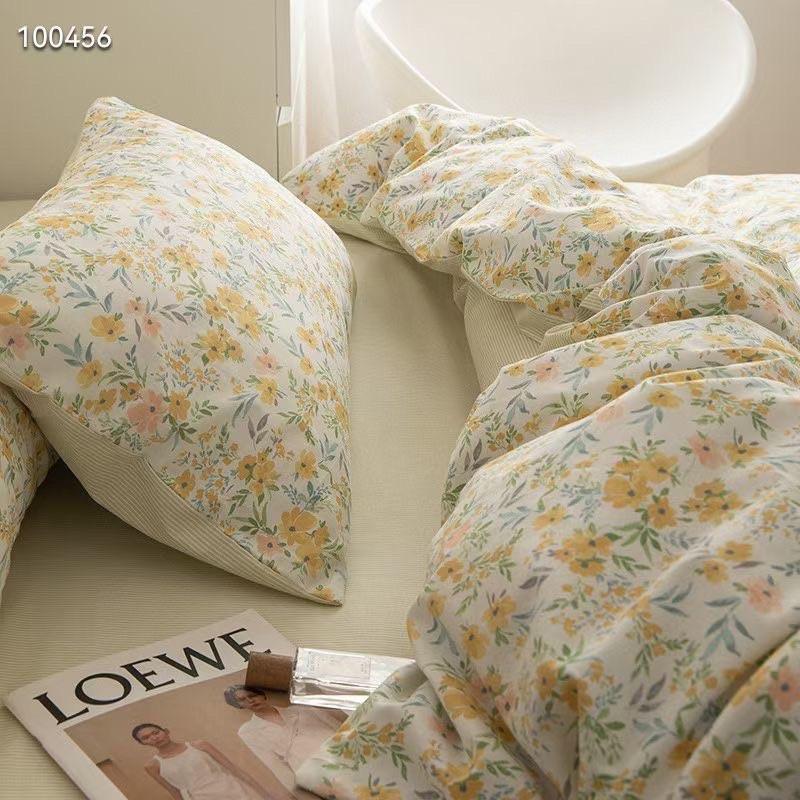 Bộ Chăn Ga Gối Cotton Living 100%cotton Hàng Nhập Khẩu 4 Món Hoa Nhí Vàng vintage