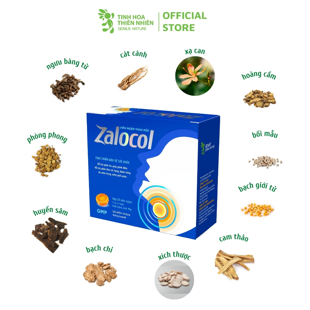 Combo 2 hộp 20 viên - Viên ngậm ho thảo mộc Zalocol Hỗ trợ giảm đờm, đau rát họng, khản tiếng - Genat - Giao 2H HCM