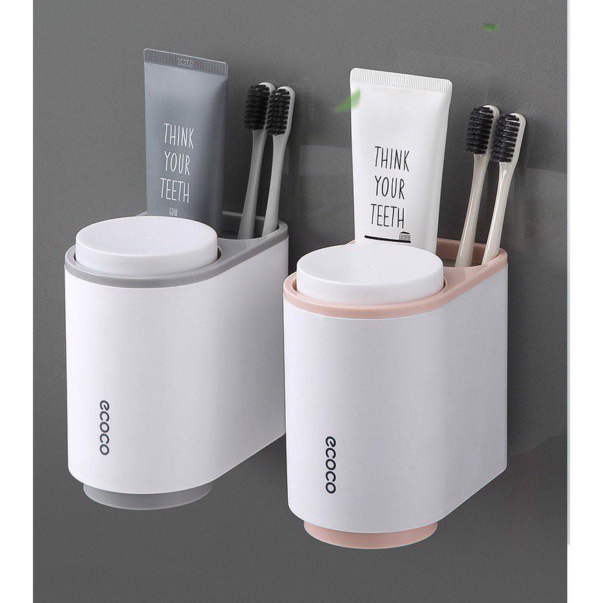 Kệ Để Bàn Chải Đánh Răng, Kệ Nhà Tắm Ecoco 2 Cốc Thông Minh Lắp Đặt Dán Tường