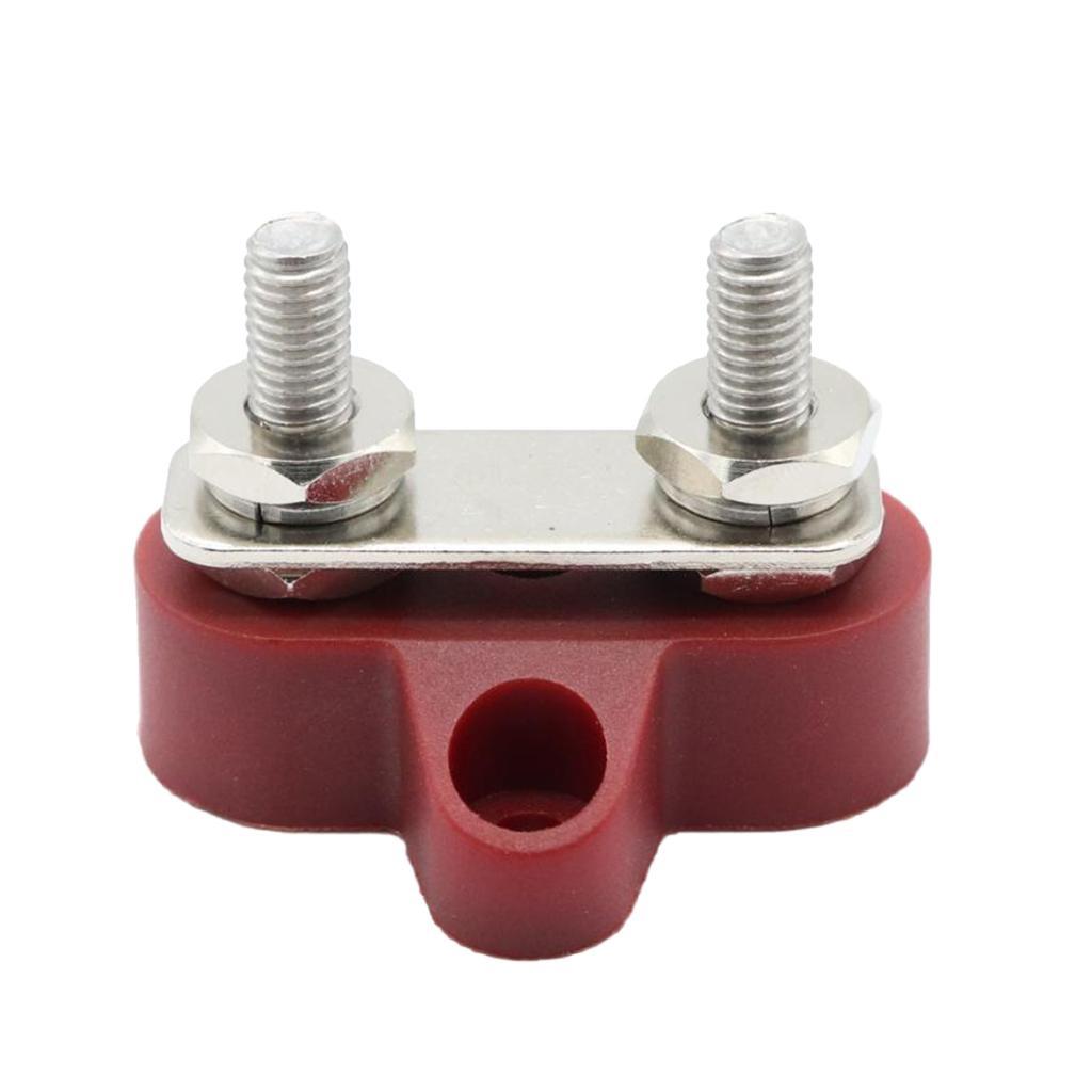 2X DC48V Double M6 Terminal Stud Bus Bar Power Distribution Box for Boat - Red