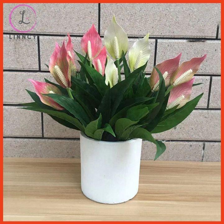 Chậu Hoa Để Bàn Bình Hoa Lan Ý Sang Trọng Cao 47cm Trang Trí Phòng Khách Cửa Hàng Văn Phòng