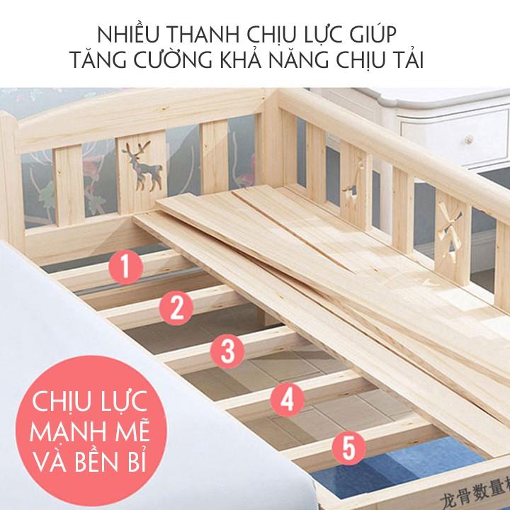 Giường gỗ cho trẻ em size 150*70*70cm quây 4 mặt có cầu thang