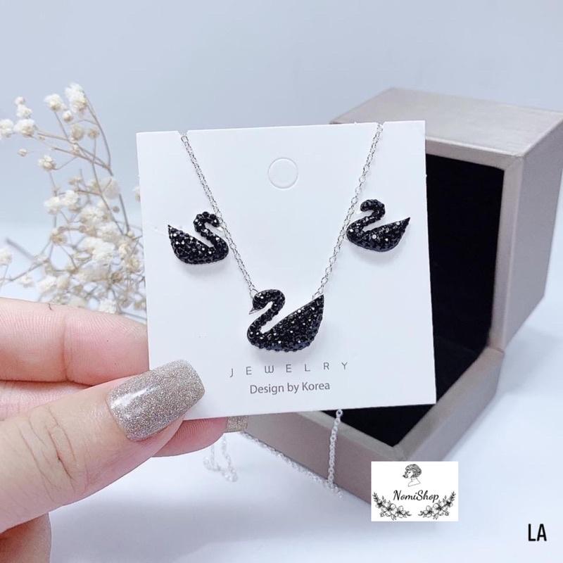 Bộ Trang sức Bạc, Set thiên nga bông tai và dây chuyền, 3 màu Siêu hot - Bạc nomi