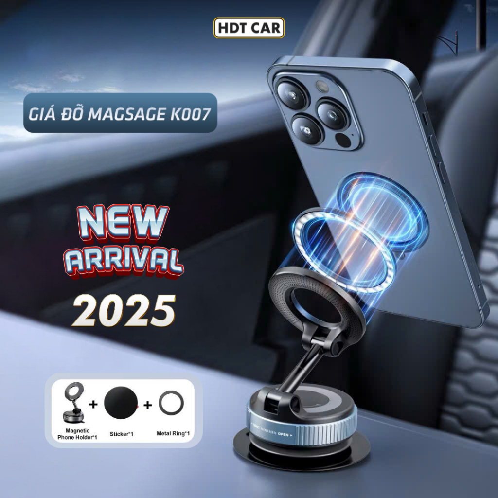 Giá đở điện thoại K007 hít nam châm hút chân không sử dụng ipad, oto, bàn làm việc đa năng xoay 360 mẫu mới cao cấp