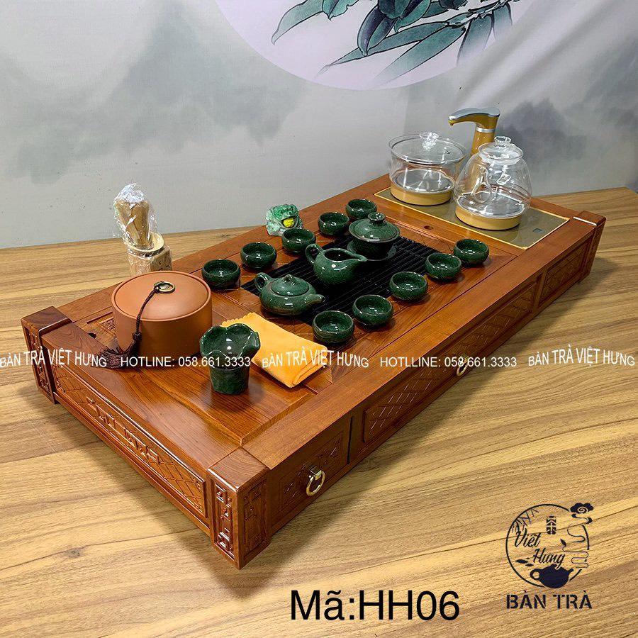 Bàn trà điện thông minh gỗ hương cao cấp có ngăn xông trầm, hai ngăn kéo