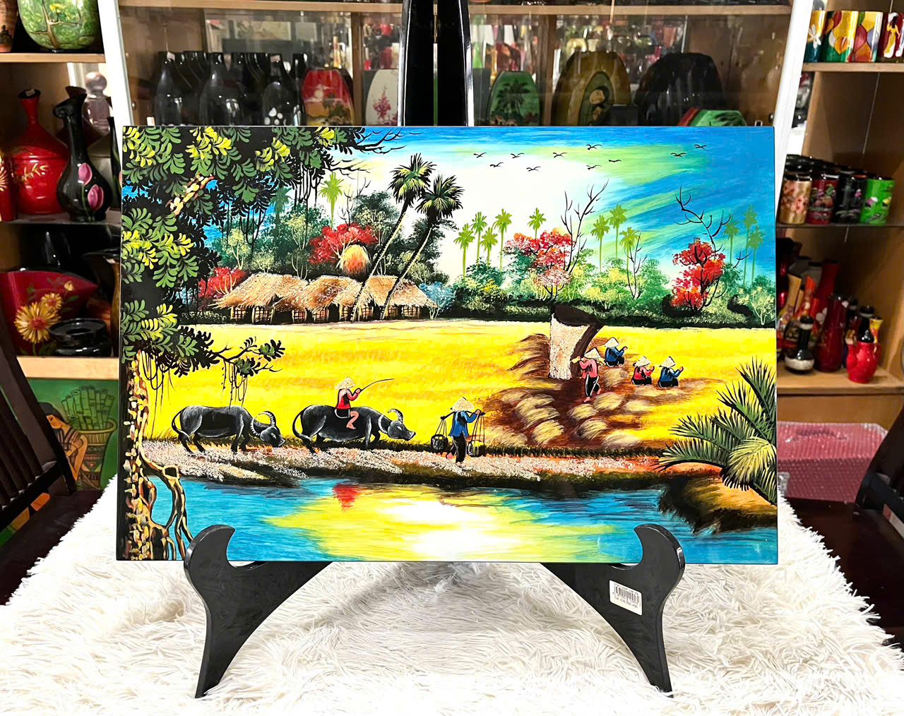 Tranh sơn mài đồng quê vẽ màu Thanh Bình Lê 40x60 cm