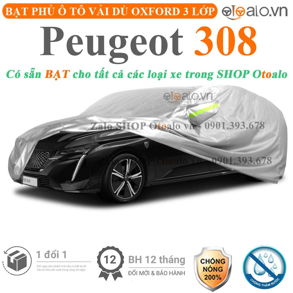 Bạt che phủ xe ô tô Peugeot 308 vải dù 3 lớp CAO CẤP BPXOT - OTOALO
